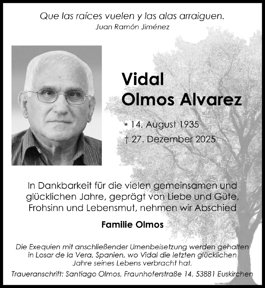 Esquela de Vidal Olmos Álvarez